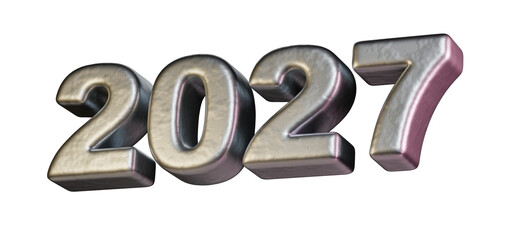 3D Metallic Text Rendering of Year 2027. isolated numbers