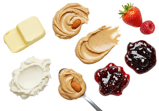 Various food spreads overhead studio shot transparent background