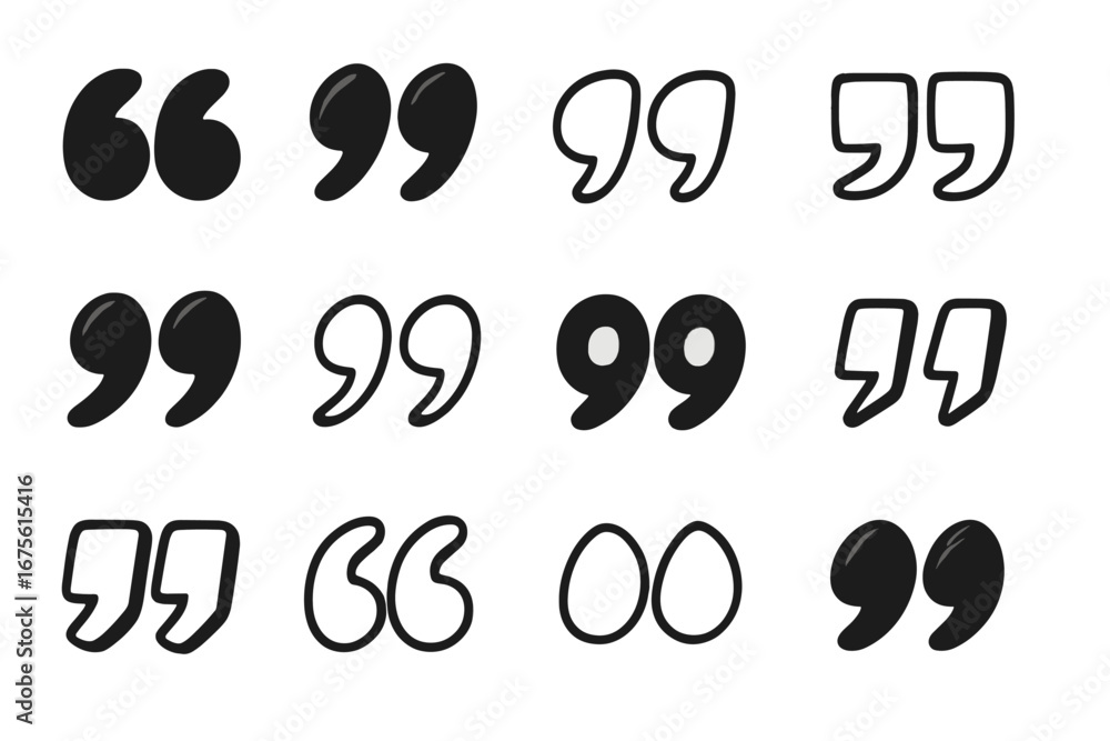 Aufkleber set of quotation marks. collection of quote icons in various styles. punctuation mark for speech, di