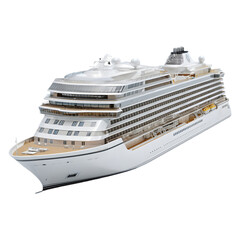 Modern luxury cruise ship with multiple decks and balconies sailing on the ocean isolated on transparent background