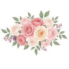 Wedding Bouquet Illustration. Hand-painted watercolor style with soft pastel tones and natural floral textures. Vector illustration