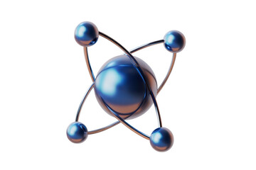Detailed illustration of an atom model with transparent background showcasing atomic structure, electrons, protons, and neutrons in a visually appealing design