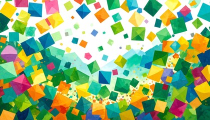 白い背景に、カラフルな四角い紙吹雪が、ひらひらと舞い落ちてくるイラスト