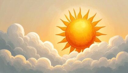 白い背景に太陽と雲のイラスト