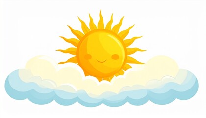 白い背景に太陽と雲のイラスト