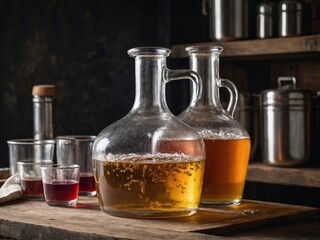 Artisanal Fermentation Vessels With Bubbling Kombucha and Natural Ingredients