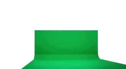 Professional green screen setup with dark backdrop for video and photography work space