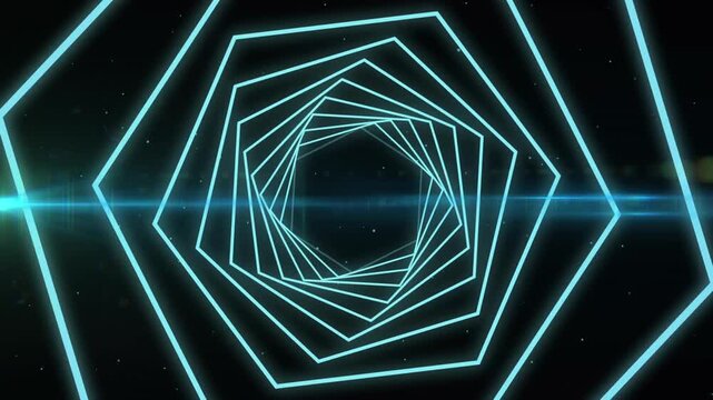 Animation of glowing blue kaleidoscopic shapes over black background