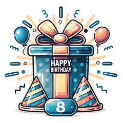 Birthday! Gift, balloons, hats