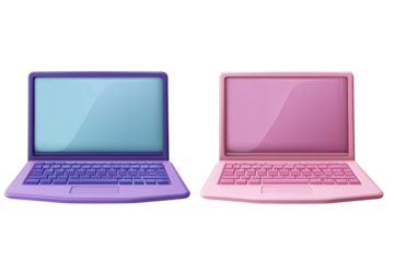 Cartoon style plastic laptop icons designed in vibrant colors for playful digital applications and creative projects