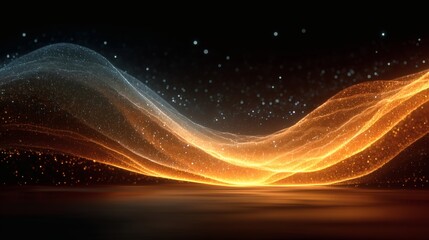 Luxury Golden Light Waves and Particles Abstract Futuristic Background