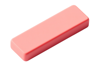 Pink eraser sitting on a transparent background viewed from the top showcasing its smooth surface and rectangular shape