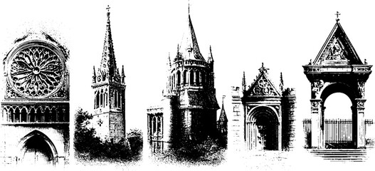 Fototapeta premium Gothic cathedral architectural engravings collection for design and decoration