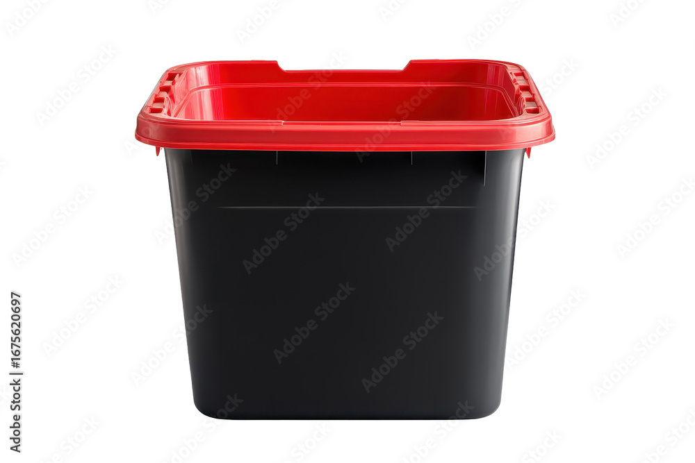 Aufkleber storage bin with red lid isolated on white background, suitable for organizing items in various sett