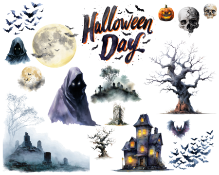 Halloween Spooky Watercolor Clipart Collection - Powered by Adobe