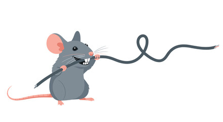Cartoon mouse chewing electrical cable, humorous illustration of damage and destruction concept