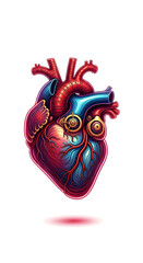 Naklejka premium Animated Heart Illustration with Detailed Anatomy Against White Background