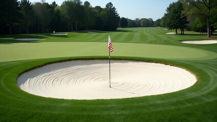 Stunning Golf Course Green with Sand Bunker: Championship Course Landscape Photography