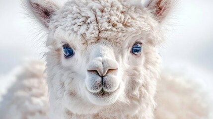 Obraz premium Close-up of a fluffy white alpaca