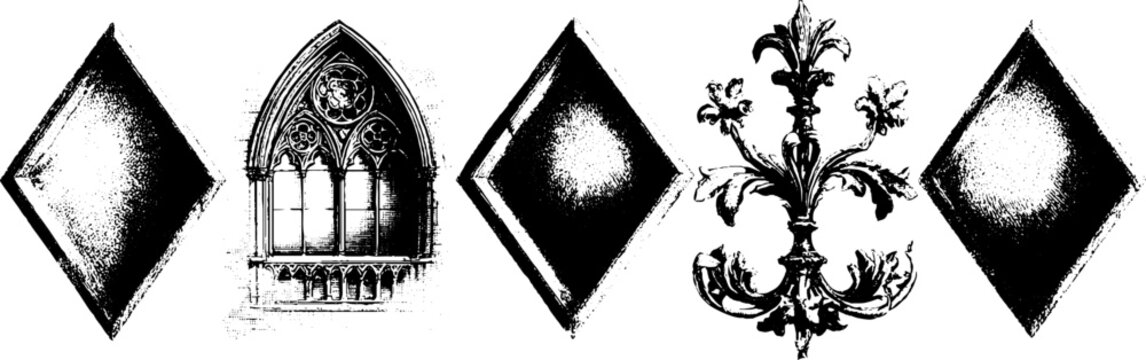 Vintage stained glass ornament design elements for decorative projects