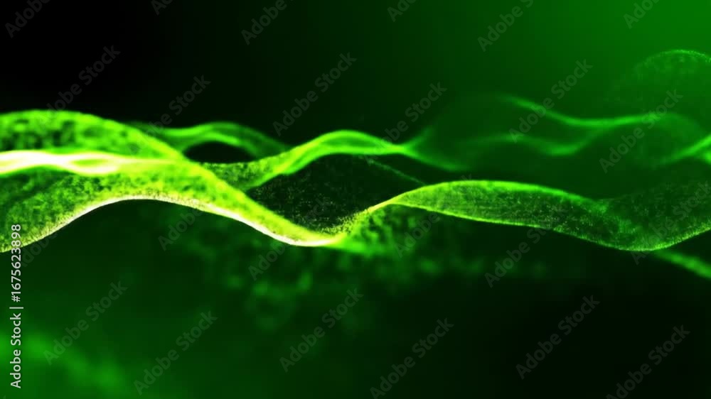 Aufkleber abstract green glowing wave forms with dynamic particle effects on dark background futuristic and mo