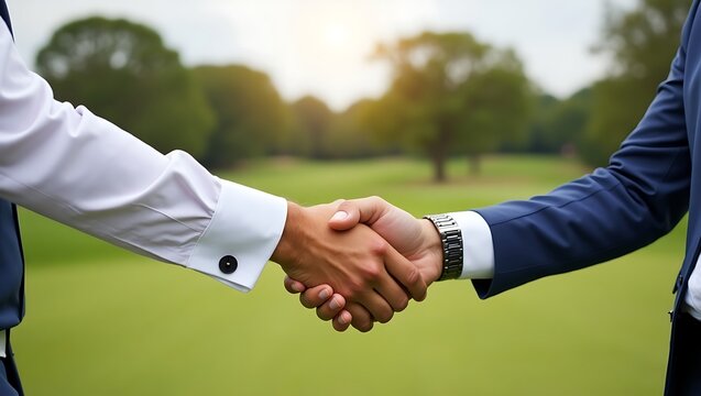 Successful Business Partnership: Handshake on Golf Course