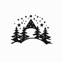 Obraz premium Winter forest and magical stars Christmas holiday season black silhouette