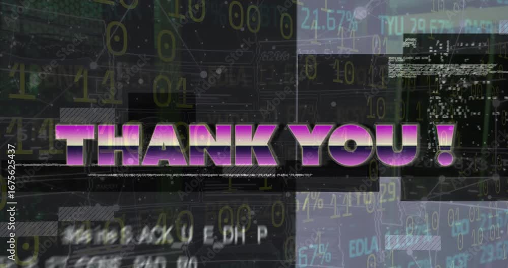 Poster animation of start in blue letters over data processing on black background