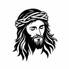 Obraz premium Graphic depiction of Jesus Christ wearing thorns crown, holy religious silhouette