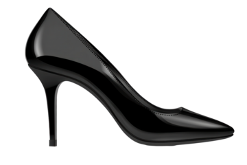 Elegant black stiletto heel on a transparent background showcasing modern fashion design suitable for formal events and stylish occasions
