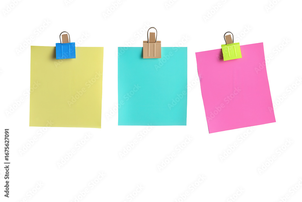Poster colorful sticky notes clipped on a board with vibrant colors in a workspace setting perfect for remi