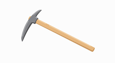 A classic pickaxe with a wooden handle and a gray metal head, isolated on a clean white background.