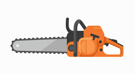 Naklejka premium An orange and black chainsaw with a long silver blade, depicted in a side view against a white background.