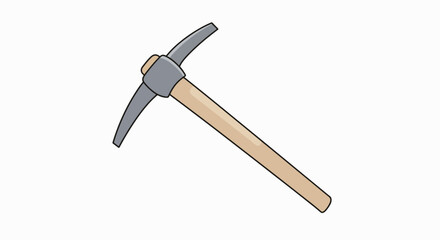 Illustration of a pickaxe with a wooden handle and a gray metal head.