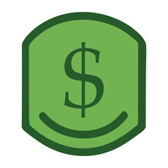 A green hexagon with a dark green outline and a dollar sign and curved line inside, centered and simple