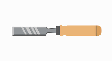 Illustration of a woodworking chisel with a metal blade and a wooden handle.