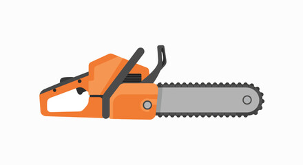 A flat vector illustration of an orange and black chainsaw tool isolated on a white background.