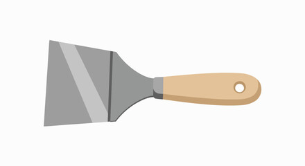 A detailed illustration of a metal putty knife with a light brown wooden handle, isolated on a white background.