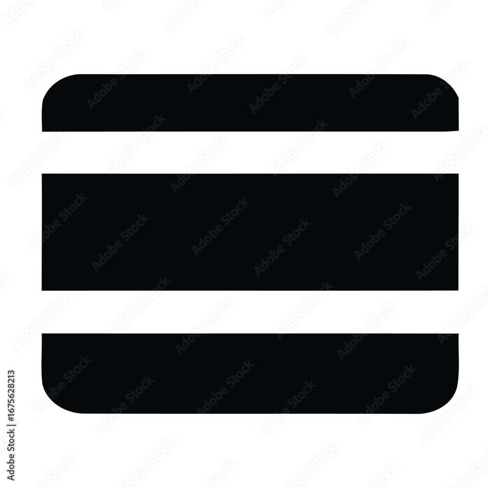 Fototapete Black rounded rectangle with two horizontal lines above and below it on a white background simple icon