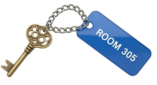 Antique Key with Blue Room Key Tag