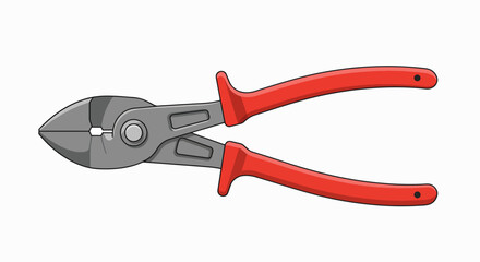 Close-up of a metal cutting tool with red handles, used for various construction and repair tasks.