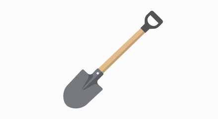 A detailed illustration of a shovel with a wooden handle, perfect for gardening and digging.