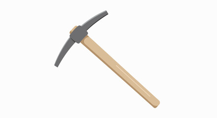 A realistic 3D render of a pickaxe with a wooden handle and metal head, isolated on a white background.