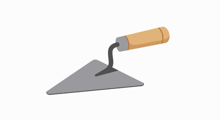 A simple illustration of a grey triangular trowel with a wooden handle, a common hand tool used for construction or gardening tasks.