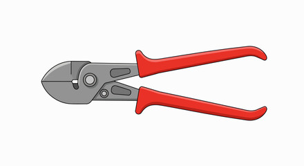 Fototapeta premium A pair of red-handled bolt cutters with grey metal jaws, isolated on a white background.