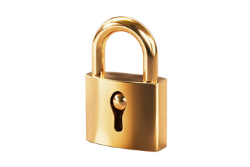 Naklejka premium Shiny brass padlock with a rounded shank and keyhole resting on a white transparent background