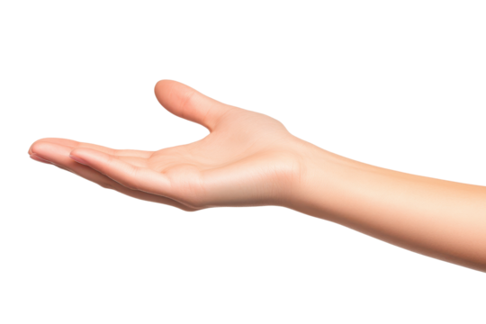 Hand is reaching out as if holding an invisible item in a bright, uncluttered environment with a soft focus on the smooth skin texture and natural hand shape