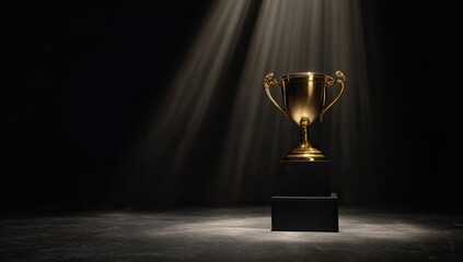 Golden trophy illuminated by spotlight (2)