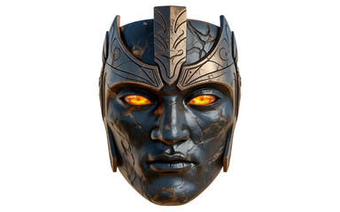 Ancient mask with gold details isolated on transparent background
