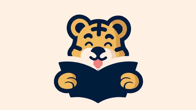 Cute tiger reading a book illustration